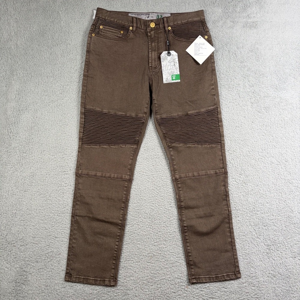 NWT LRG Lifted Research Group Men's 32 Jeans True Tapered Brown Moto Denim Biker